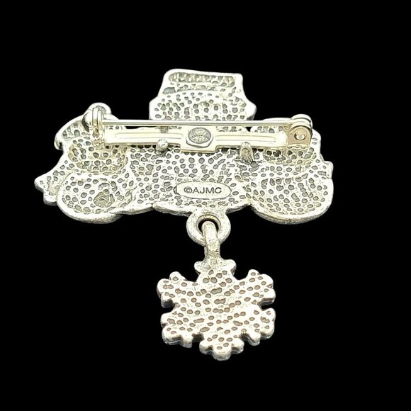 AJMC Snowman Family "Let It Snow" Pewter Enamel Christmas Brooch Pin 1.75" W - Picture 5 of 6
